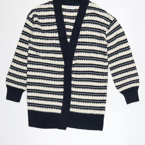 Papaya Women Navy Ivory Striped Open Knit Cardigan Small