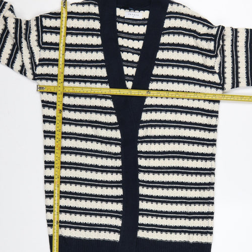 Papaya Women Navy Ivory Striped Open Knit Cardigan Small