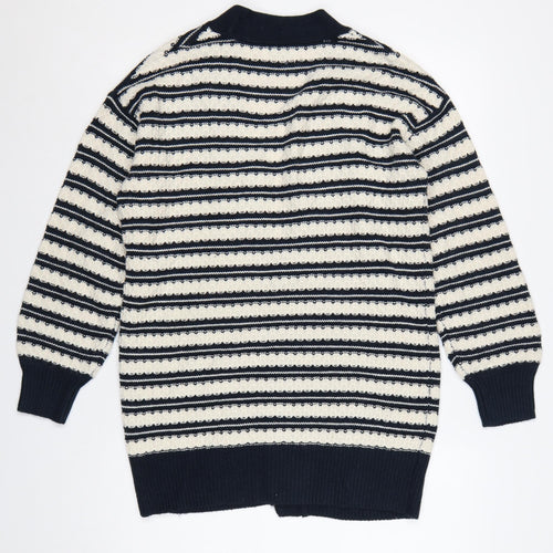 Papaya Women Navy Ivory Striped Open Knit Cardigan Small