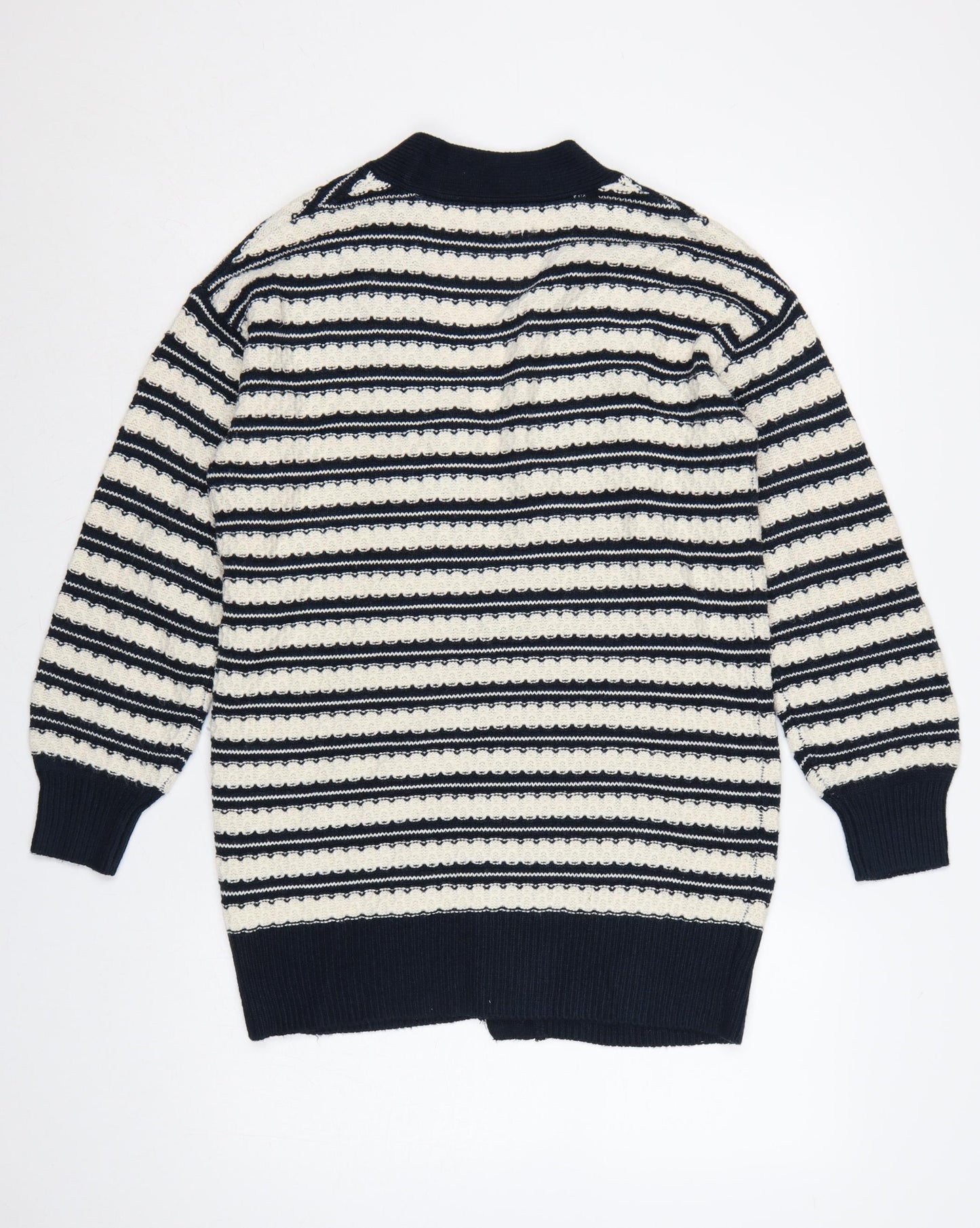 Papaya Women Navy Ivory Striped Open Knit Cardigan Small