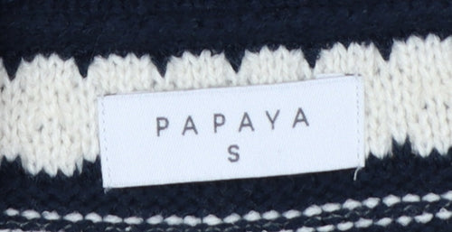 Papaya Women Navy Ivory Striped Open Knit Cardigan Small