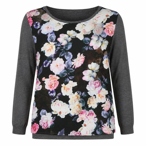 George Women’s Grey Floral Knit Jumper UK 18 Round Neck Long Sleeve