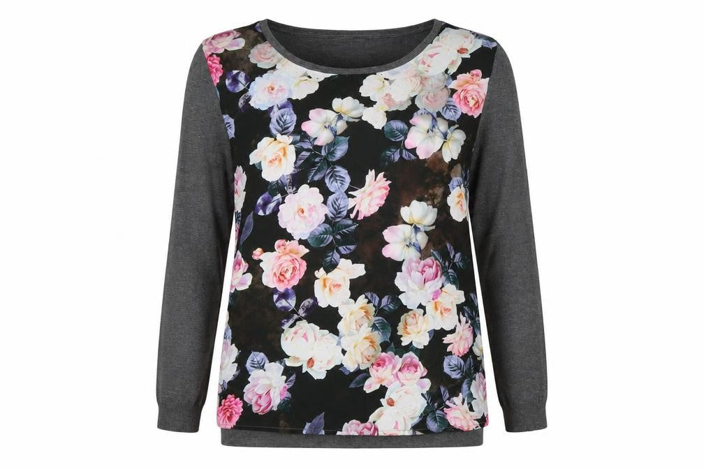 George Women’s Grey Floral Knit Jumper UK 18 Round Neck Long Sleeve