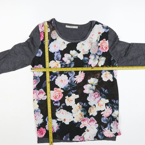 George Women’s Grey Floral Knit Jumper UK 18 Round Neck Long Sleeve