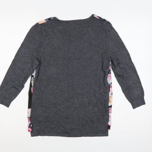 George Women’s Grey Floral Knit Jumper UK 18 Round Neck Long Sleeve