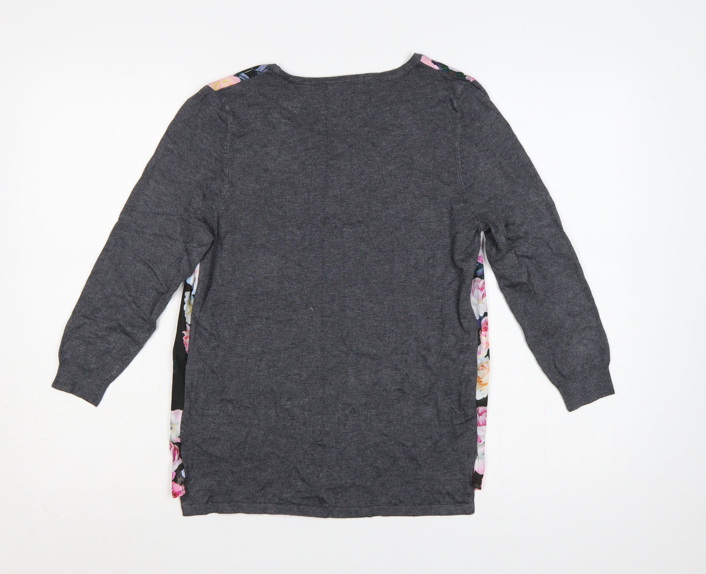George Women’s Grey Floral Knit Jumper UK 18 Round Neck Long Sleeve