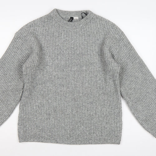 H&M Women Grey S Rib Knit Balloon Sleeve Pullover Jumper