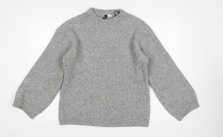 H&M Women Grey S Rib Knit Balloon Sleeve Pullover Jumper