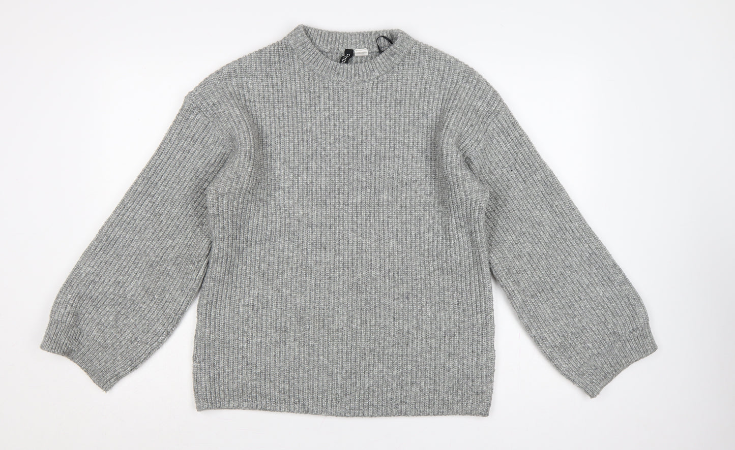 H&M Women Grey S Rib Knit Balloon Sleeve Pullover Jumper
