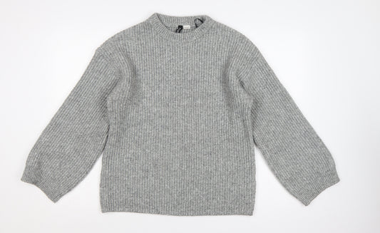 H&M Women Grey S Rib Knit Balloon Sleeve Pullover Jumper