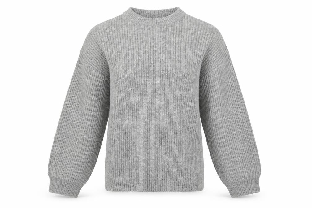 Front view of H&M Women Grey S Rib Knit Balloon Sleeve jumper