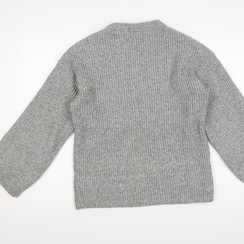 H&M Women Grey S Rib Knit Balloon Sleeve Pullover Jumper