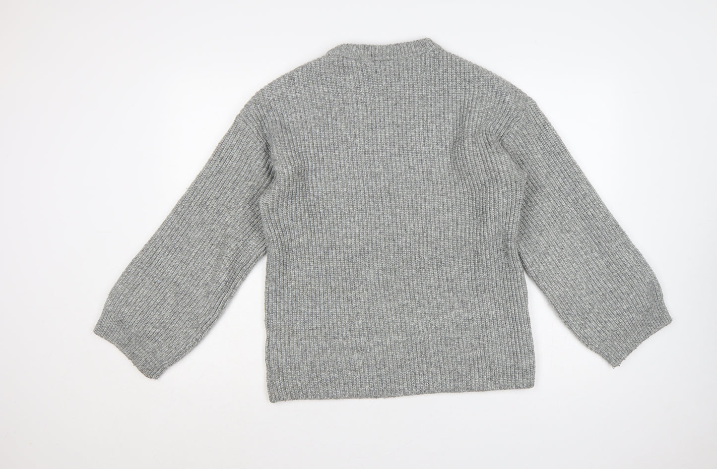H&M Women Grey S Rib Knit Balloon Sleeve Pullover Jumper