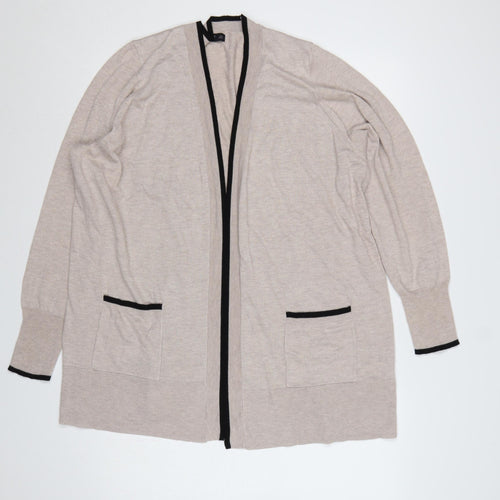 F&F Women’s Beige Black Trim Open Cardigan XL Knit Pockets