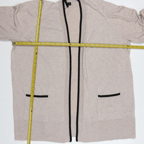 F&F Women’s Beige Black Trim Open Cardigan XL Knit Pockets