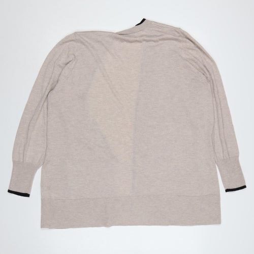 F&F Women’s Beige Black Trim Open Cardigan XL Knit Pockets