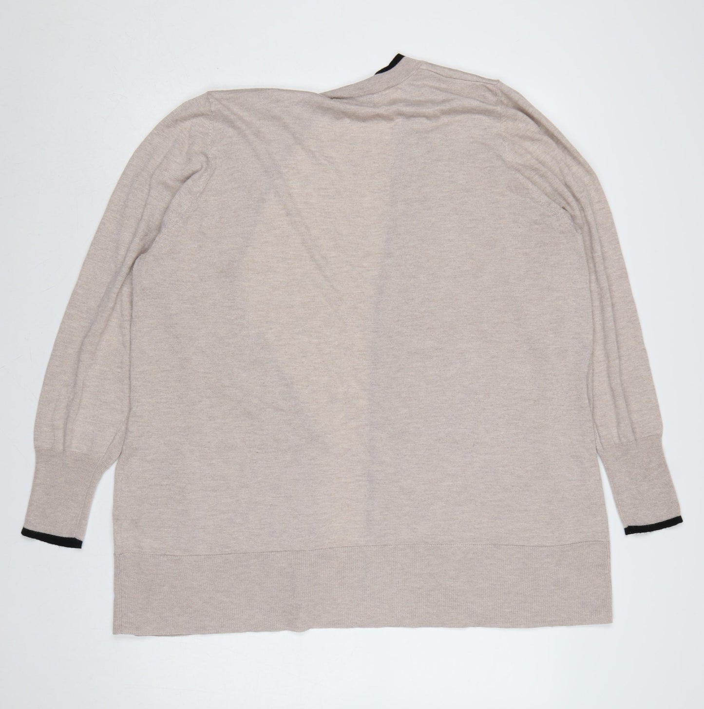 F&F Women’s Beige Black Trim Open Cardigan XL Knit Pockets