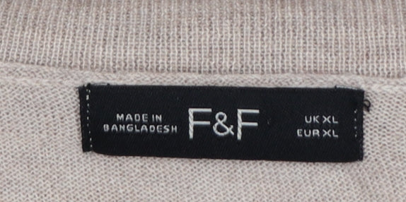 F&F Women’s Beige Black Trim Open Cardigan XL Knit Pockets