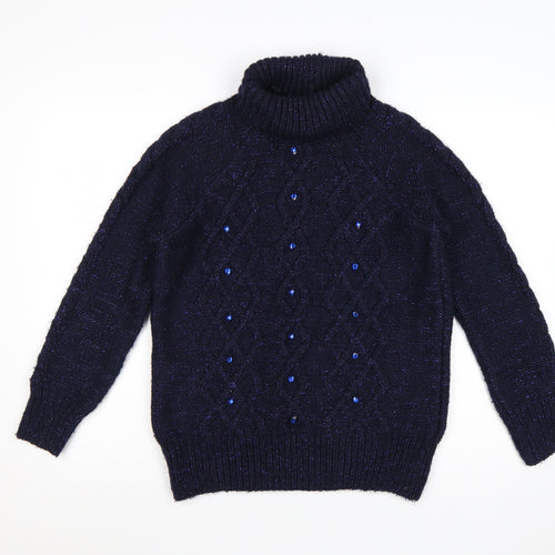 George Women’s Blue UK 12 Cable-Knit Roll Neck Embellished Jumper