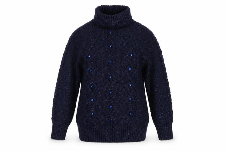 George Women’s Blue UK 12 Cable-Knit Roll Neck Embellished Jumper