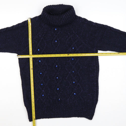 George Women’s Blue UK 12 Cable-Knit Roll Neck Embellished Jumper