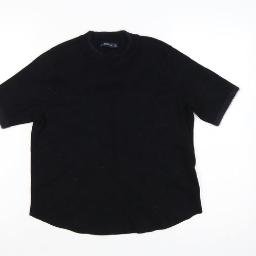 Zara Women Black M Short Sleeve Knit Mock Neck Pullover Jumper