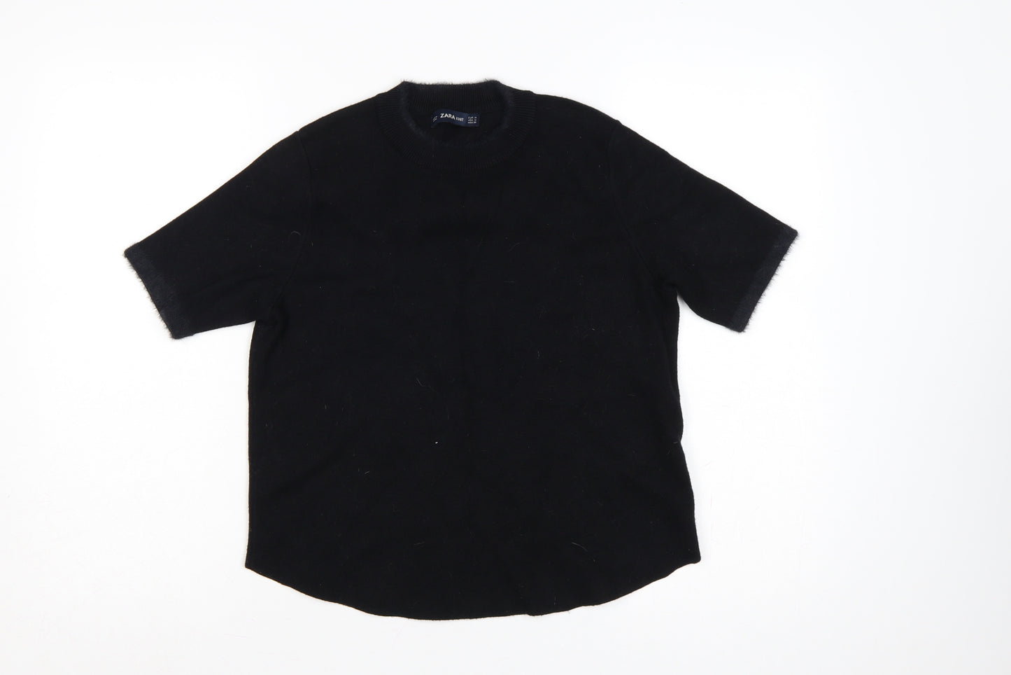 Zara Women Black M Short Sleeve Knit Mock Neck Pullover Jumper