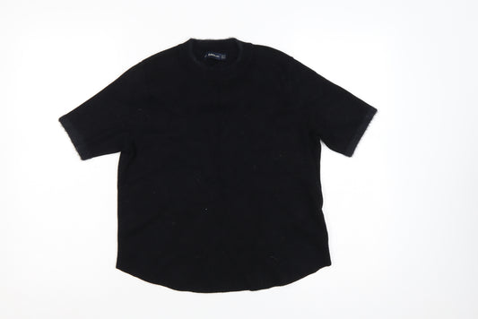 Zara Women Black M Short Sleeve Knit Mock Neck Pullover Jumper
