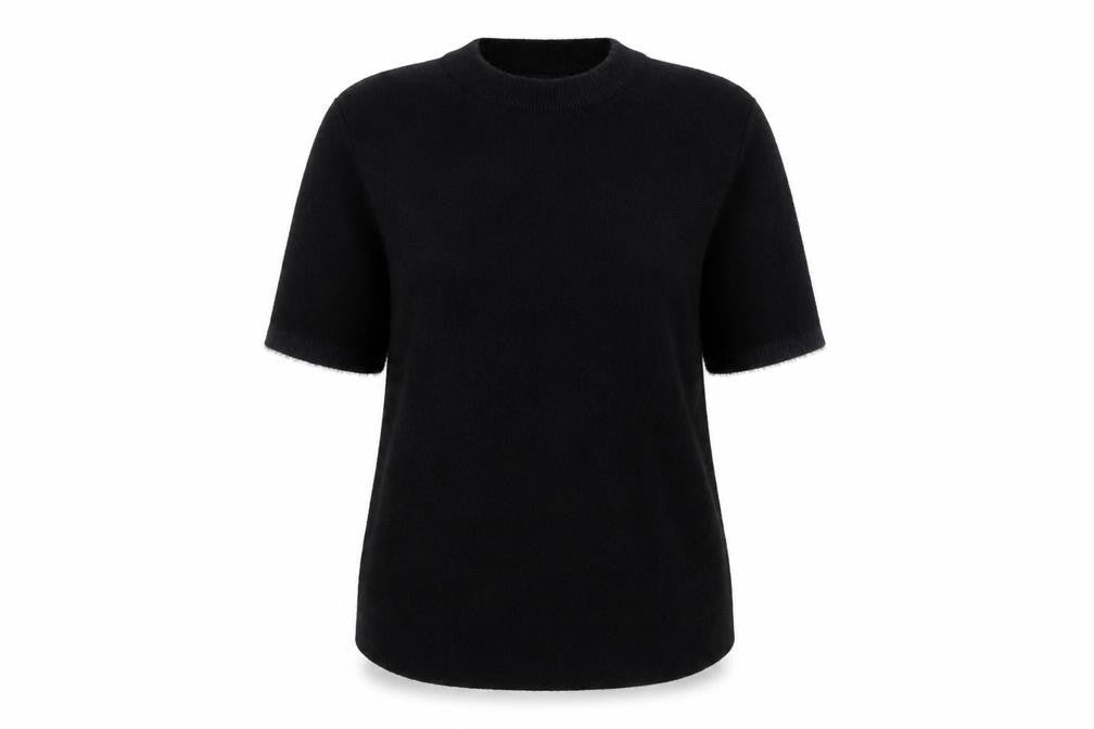 Front view of Zara Women Black M Short Sleeve Knit Mock Neck jumper