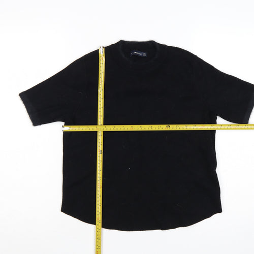 Zara Women Black M Short Sleeve Knit Mock Neck Pullover Jumper