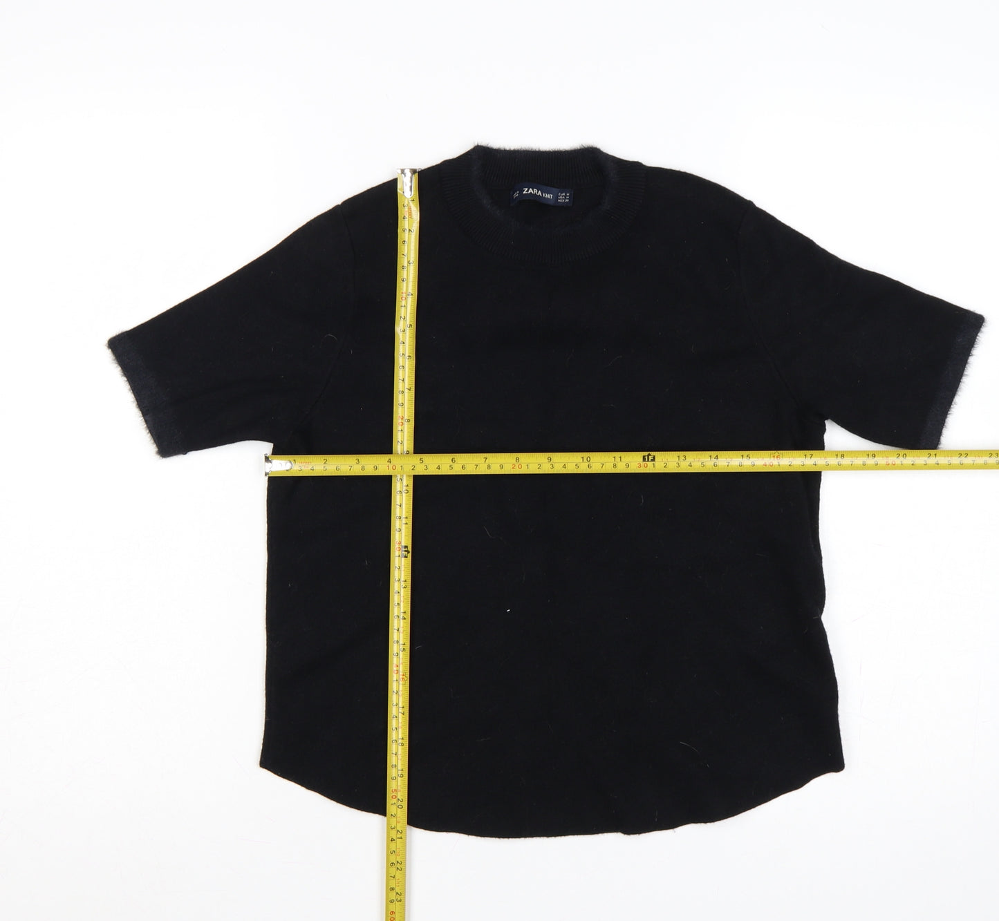 Zara Women Black M Short Sleeve Knit Mock Neck Pullover Jumper