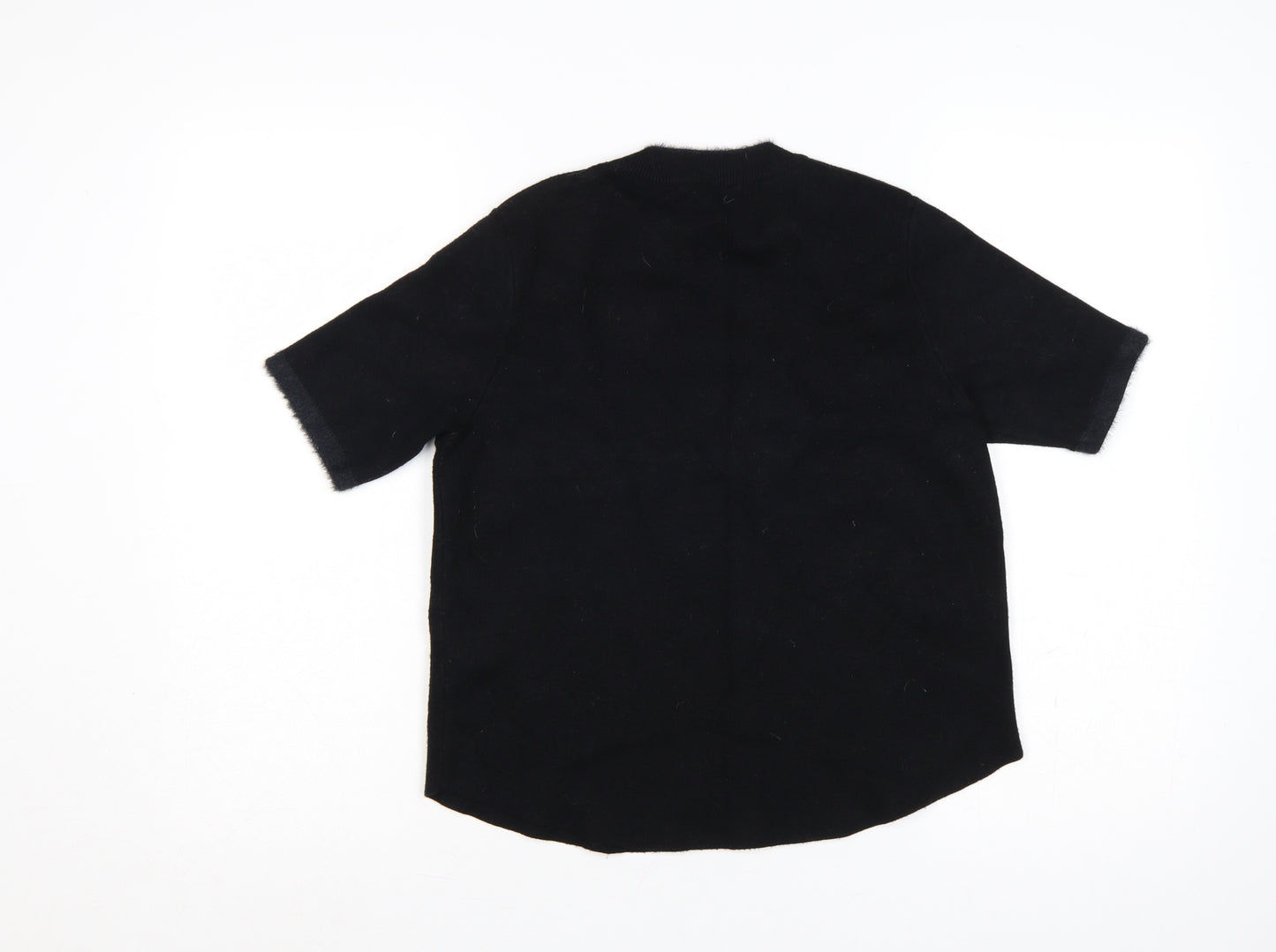Zara Women Black M Short Sleeve Knit Mock Neck Pullover Jumper