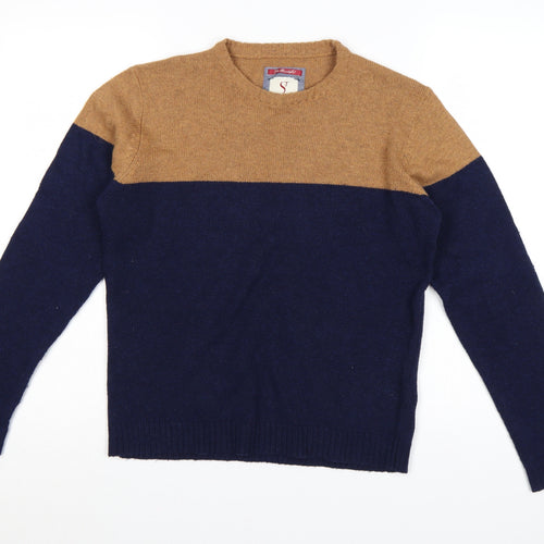 Saint Jude Men’s Blue Camel Wool Blend Crew Neck Pullover Jumper S