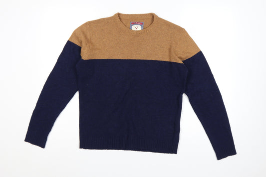 Saint Jude Men’s Blue Camel Wool Blend Crew Neck Pullover Jumper S
