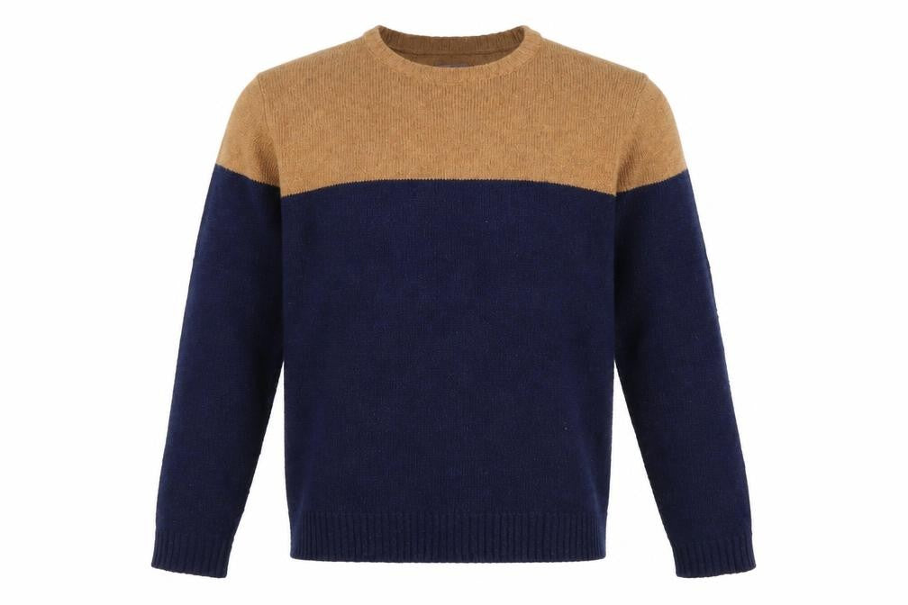 Front view of Saint Jude Men’s Blue Camel Wool Blend Crew Neck jumper S