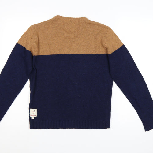 Saint Jude Men’s Blue Camel Wool Blend Crew Neck Pullover Jumper S