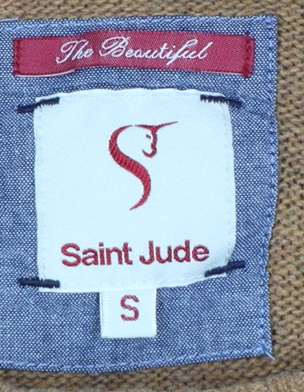 Saint Jude Men’s Blue Camel Wool Blend Crew Neck Pullover Jumper S