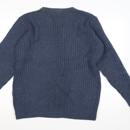 EWM Men’s Blue M Cable-Knit Wool Blend Crew Neck Pullover Jumper