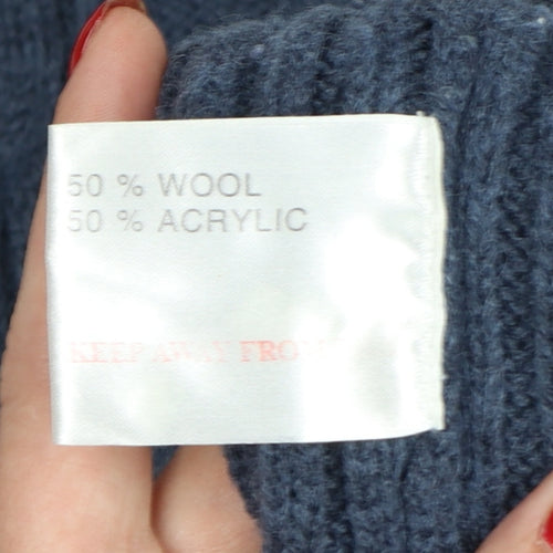 EWM Men’s Blue M Cable-Knit Wool Blend Crew Neck Pullover Jumper