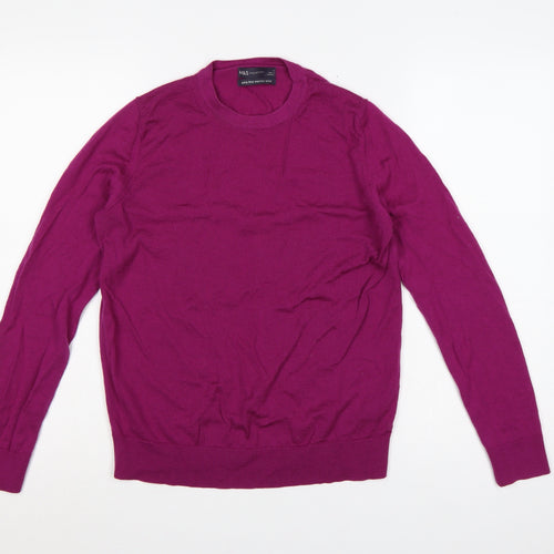 M&S Women Purple Size 12 Extra Fine Merino Wool Crew Neck Jumper