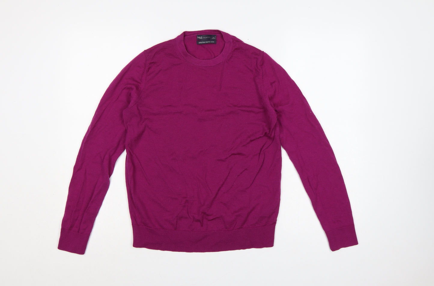 M&S Women Purple Size 12 Extra Fine Merino Wool Crew Neck Jumper
