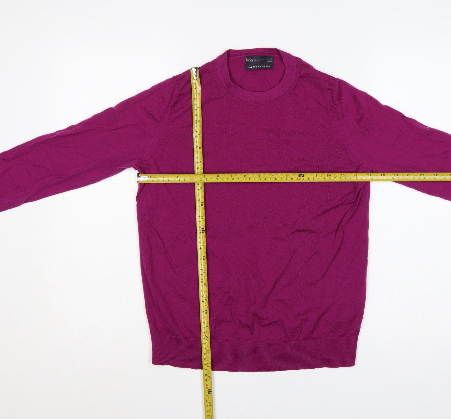 M&S Women Purple Size 12 Extra Fine Merino Wool Crew Neck Jumper