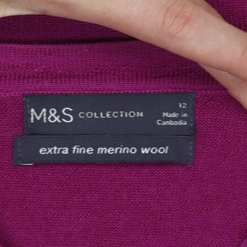 M&S Women Purple Size 12 Extra Fine Merino Wool Crew Neck Jumper