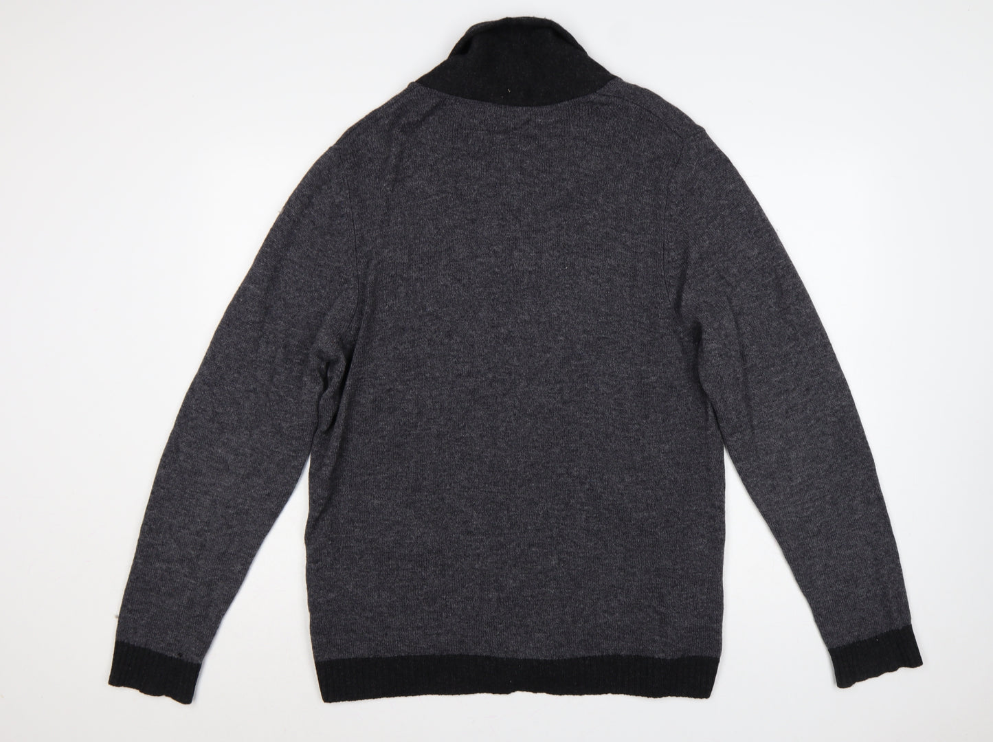Marks and Spencer Men Grey Lambswool L Regular Fit Button Cardigan Pockets
