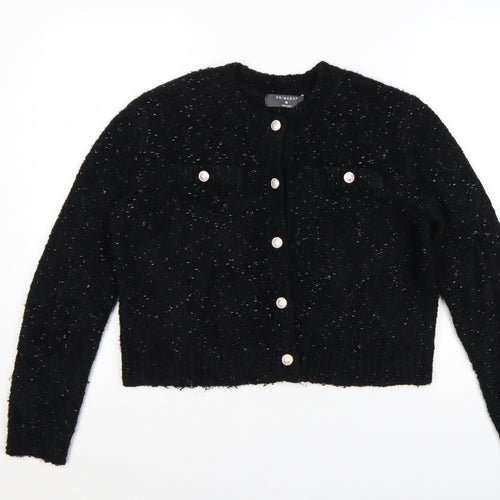 Primark Women Black Metallic Button Cardigan M Chunky Knit
