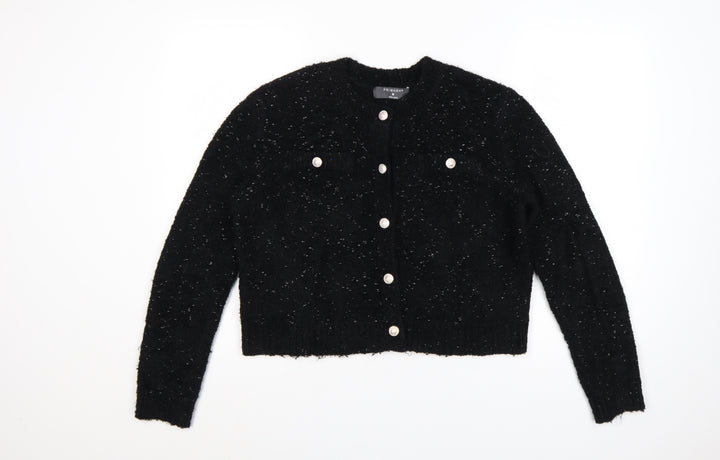 Primark Women Black Metallic Button Cardigan M Chunky Knit