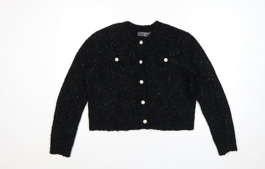 Primark Women Black Metallic Button Cardigan M Chunky Knit