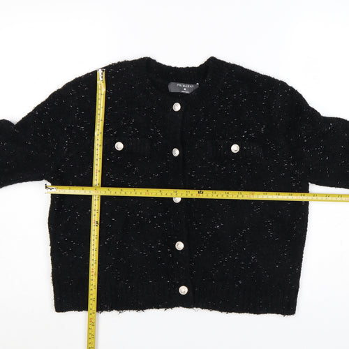 Primark Women Black Metallic Button Cardigan M Chunky Knit