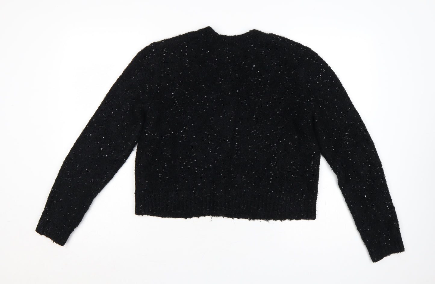 Primark Women Black Metallic Button Cardigan M Chunky Knit