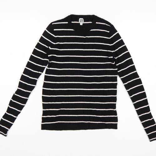 La Redoute Women Black White Striped Rib Knit V-Neck Jumper M